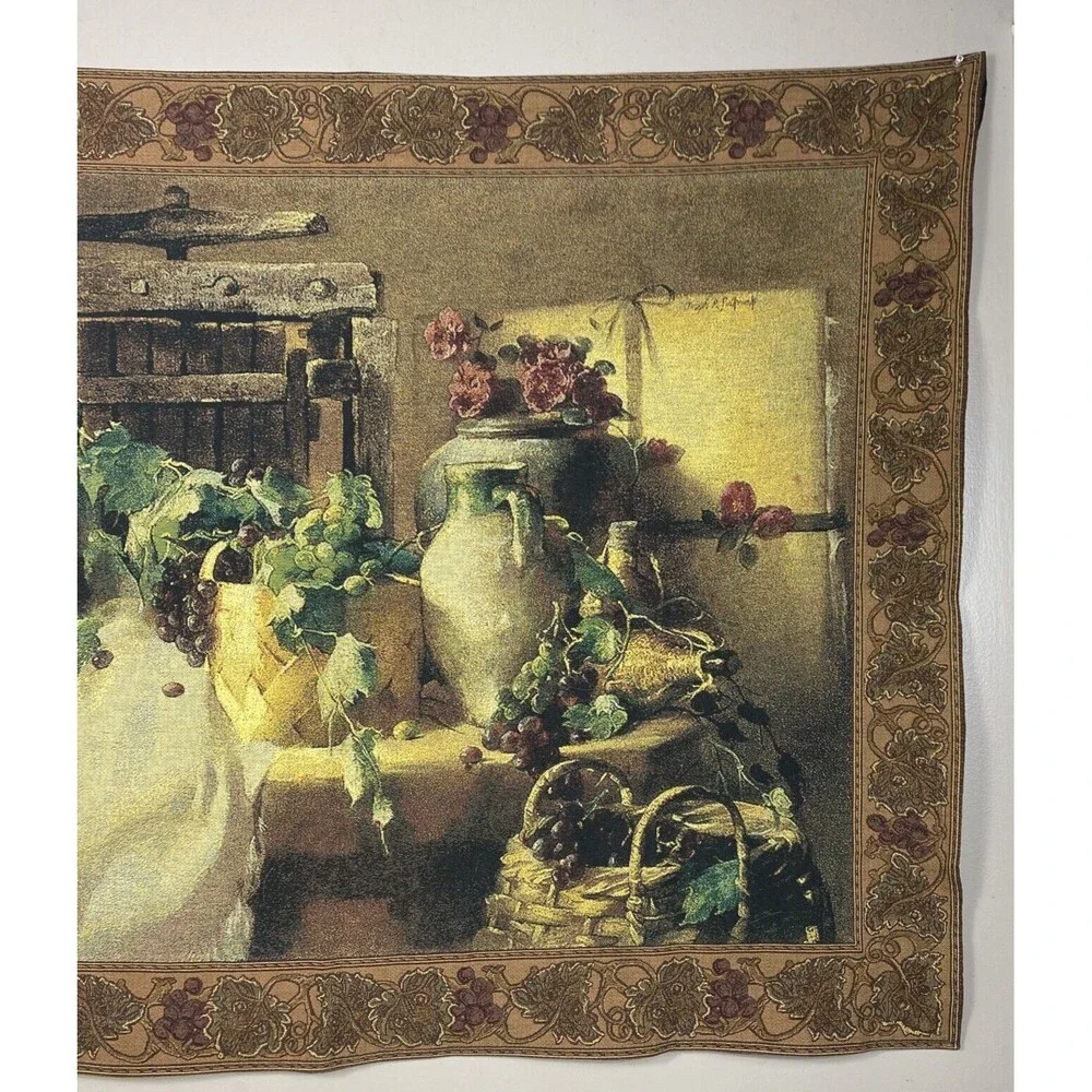 Tapestry Panel Wall Hanging Wine Grapes Pots Old World Tuscany 51 in x 38 in